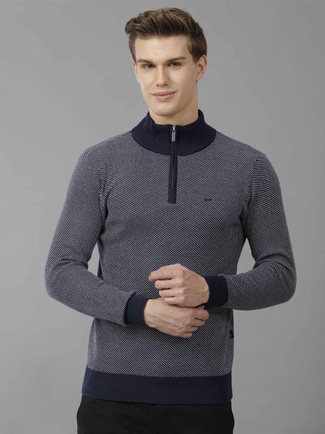 

IDENTITI Men Slim Fit High Neck Pullover Sweatshirt, Navy blue