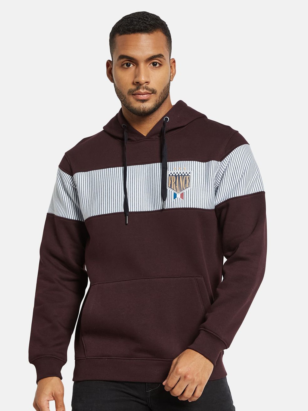 

Octave Men Pullover Colourblocked Hooded Sweatshirt, Maroon