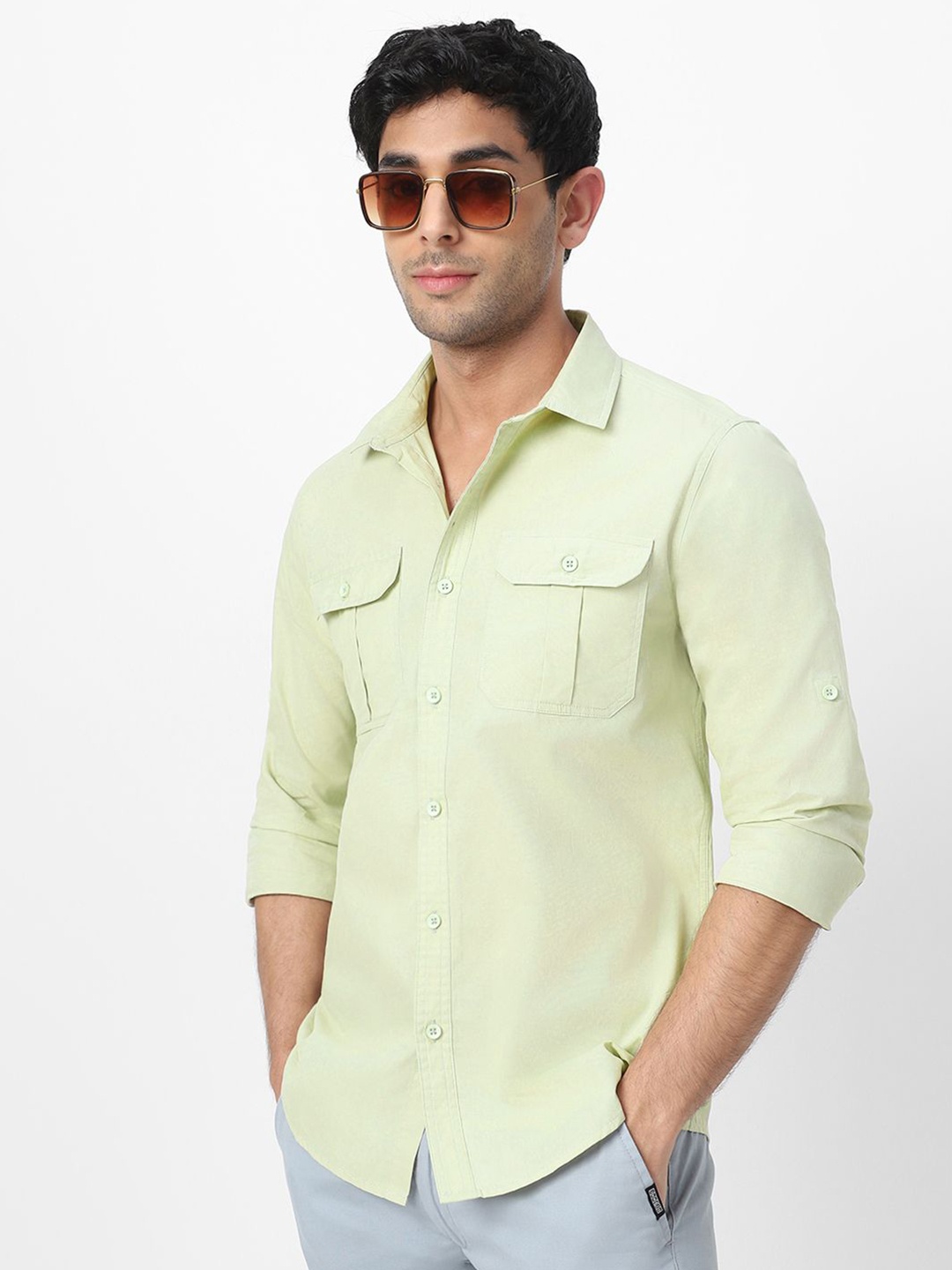 

Urbano Fashion Men Spread Collar Solid Cotton Casual Shirt, Sea green