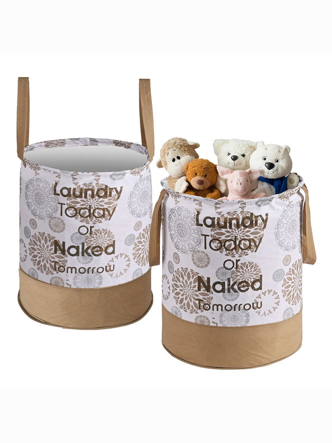

Kuber Industries White 2 Pieces Floral Printed Foldable Laundry Bag 45L