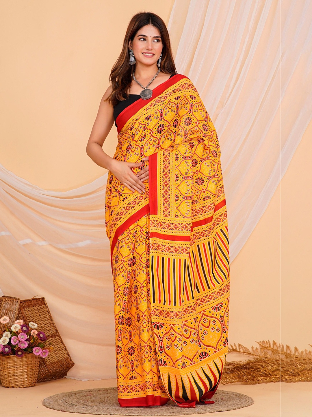 

Shivanya Handicrafts womens Pure Cotton Saree, Yellow