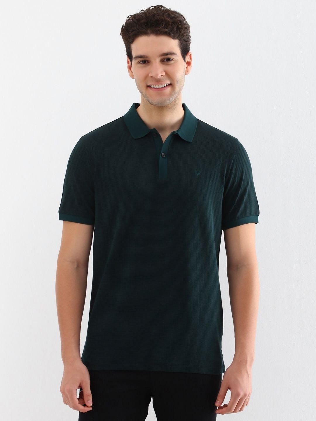 

Allen Solly Men Self Design Polo Collar Cotton T-shirt, Green