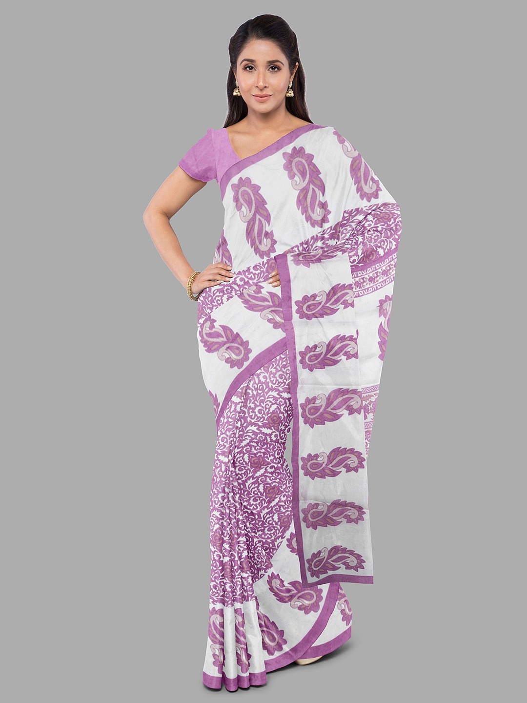 

The Chennai Silks Floral Pure Cotton Muga Saree, Purple