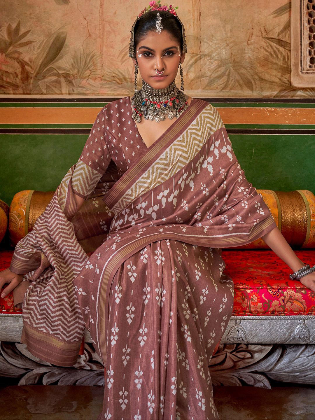 

Anouk Pochampally Traditional Ethnic Printed Festive Wear Saree, Brown