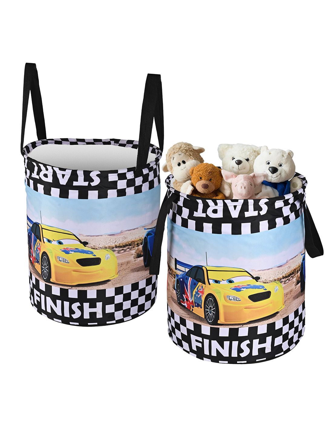 

Kuber Industries White & Yellow 2 Pieces Printed Foldable Laundry Bags 45 L Each