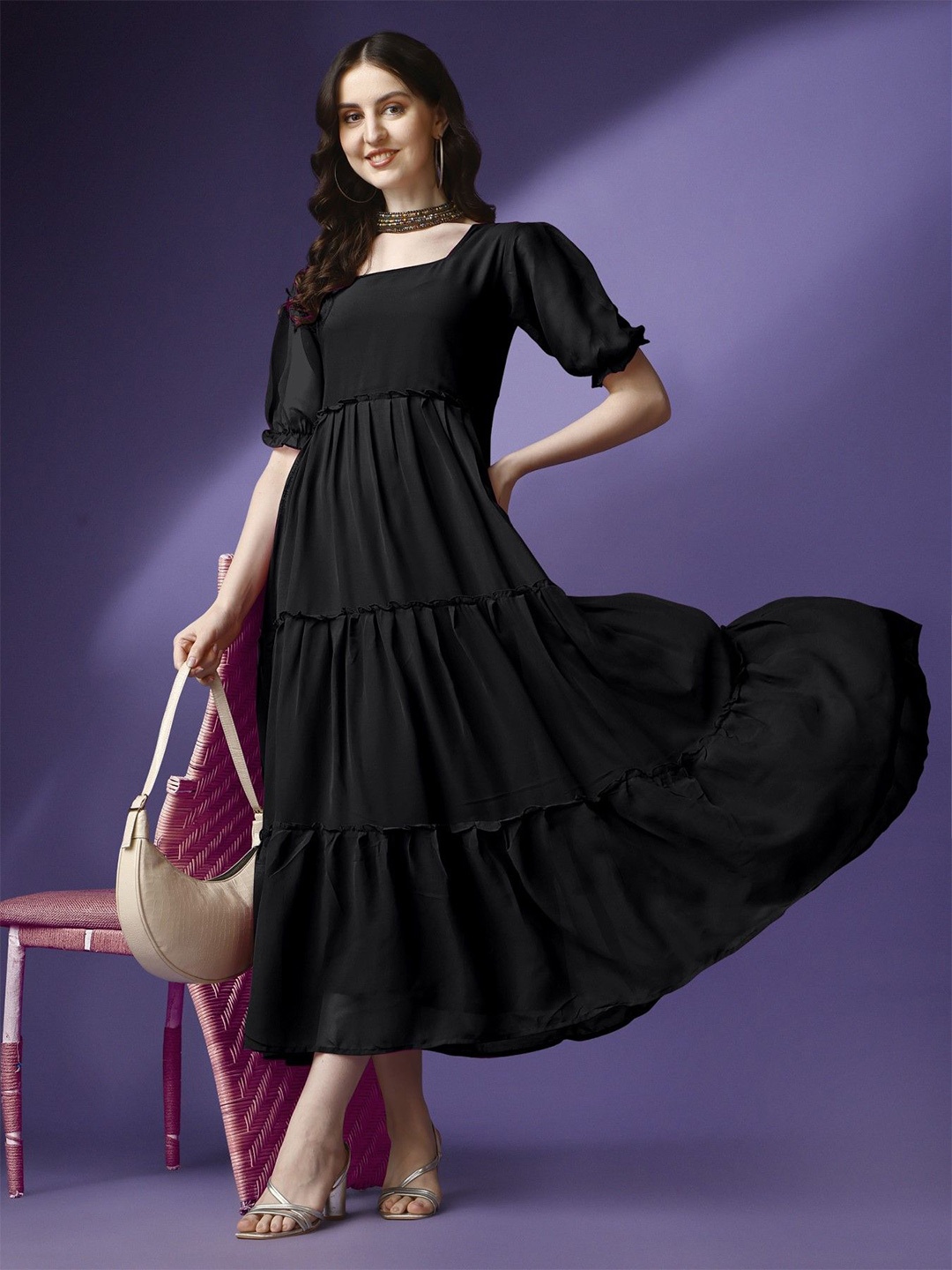 

Krunal Raiyani Women Fit & Flare Maxi Dress, Black