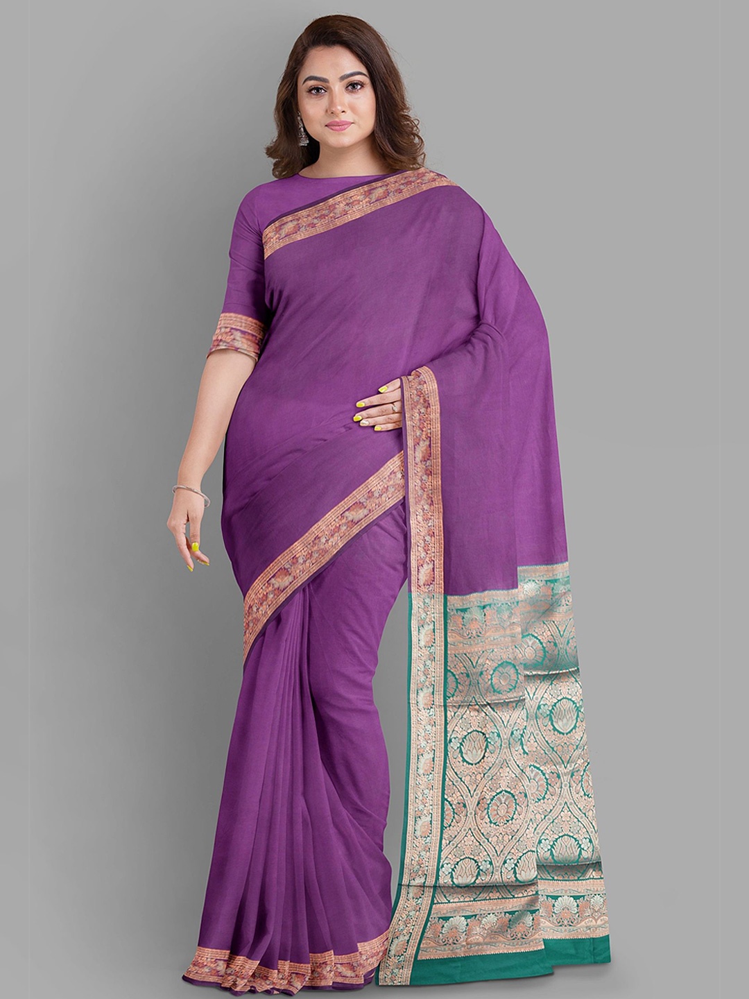 

The Chennai Silks Zari Kanjeevaram Woven Design Saree, Purple