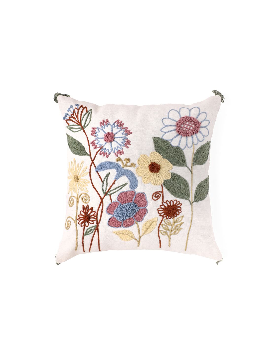 

SANSKRUTIHOMES Off White & Yellow Floral Printed Cotton Square Cushion Cover