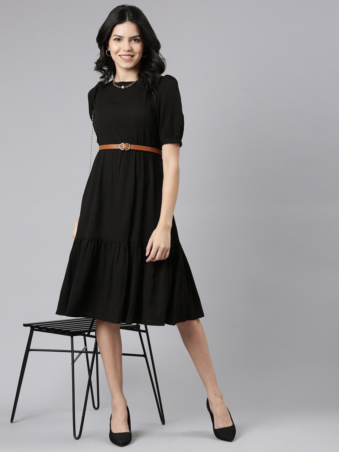 

Krunal Raiyani Women Solid Fit & Flare Dress, Black