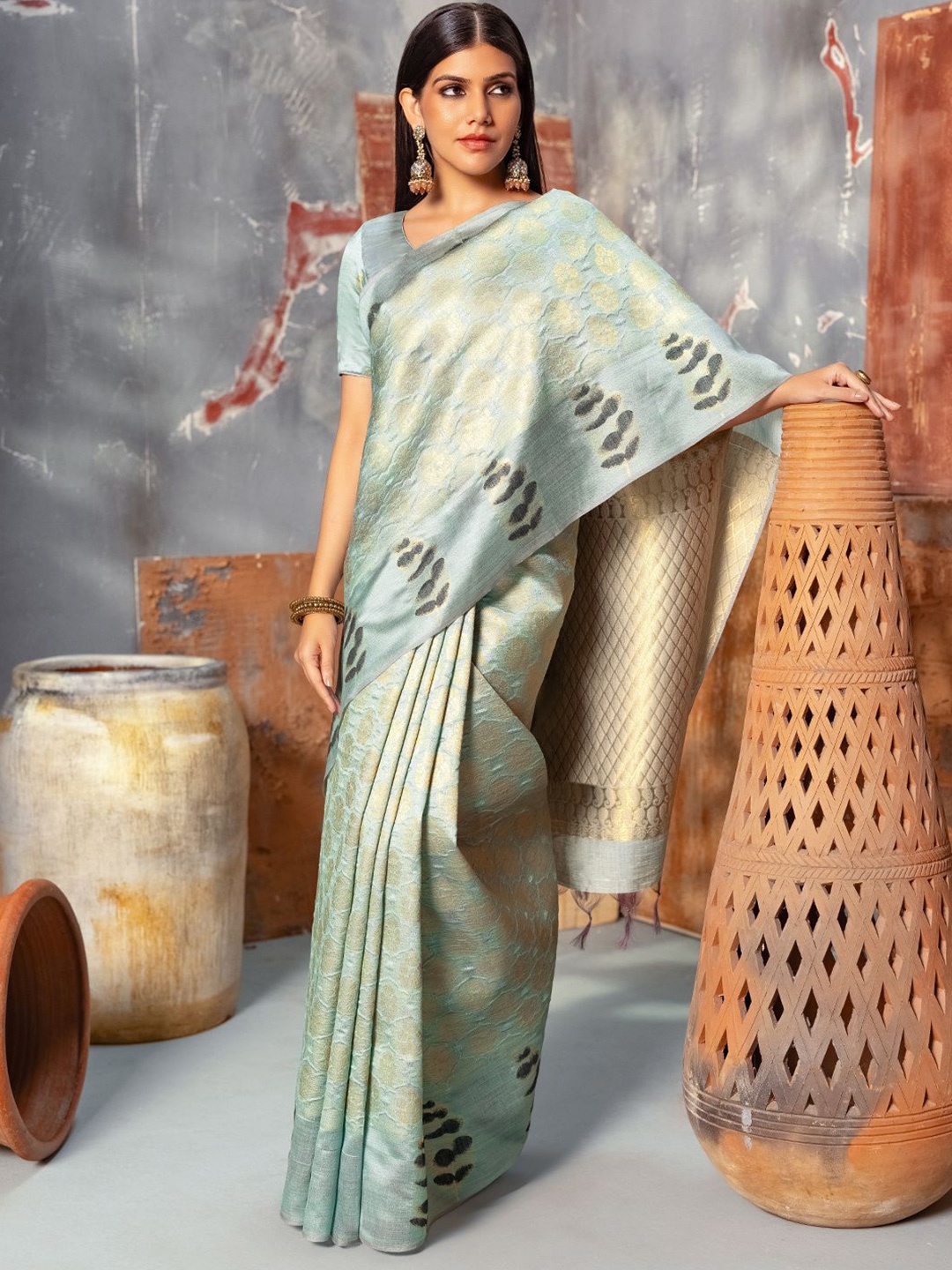 

Soch Ethnic Motifs Woven Design Zari Tussar Saree, Blue