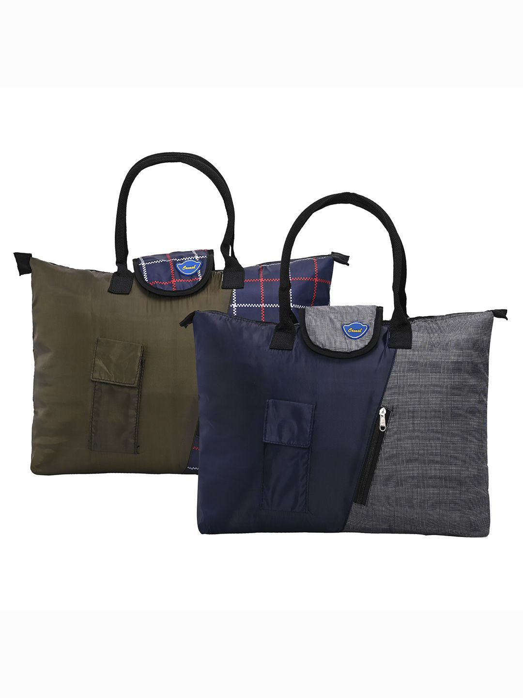 

Kuber Industries Women Pack Of 2 Checked Shopper Handheld Bags, Navy blue