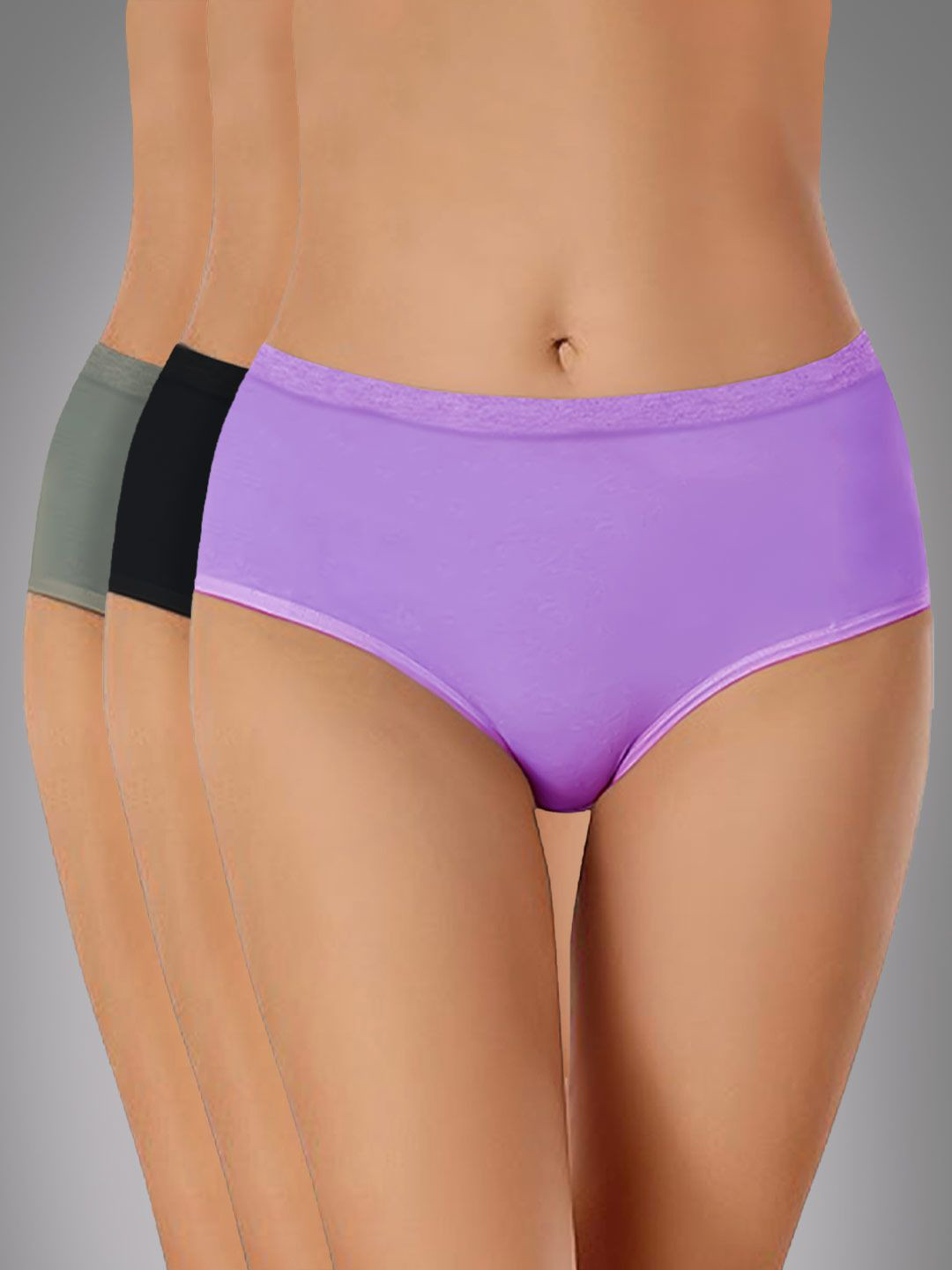 

Heelium Pack Of 3 Mid Rise Hipster Briefs P3-W-Brief-LAVBLKDG-S, Grey