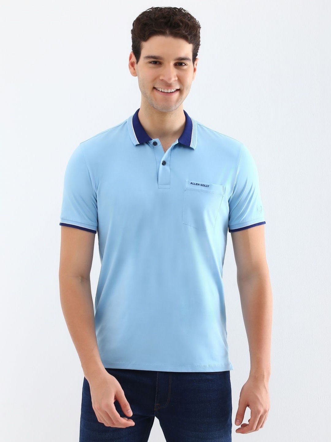 

Allen Solly Men Solid Polo Collar Cotton T-shirt, Blue