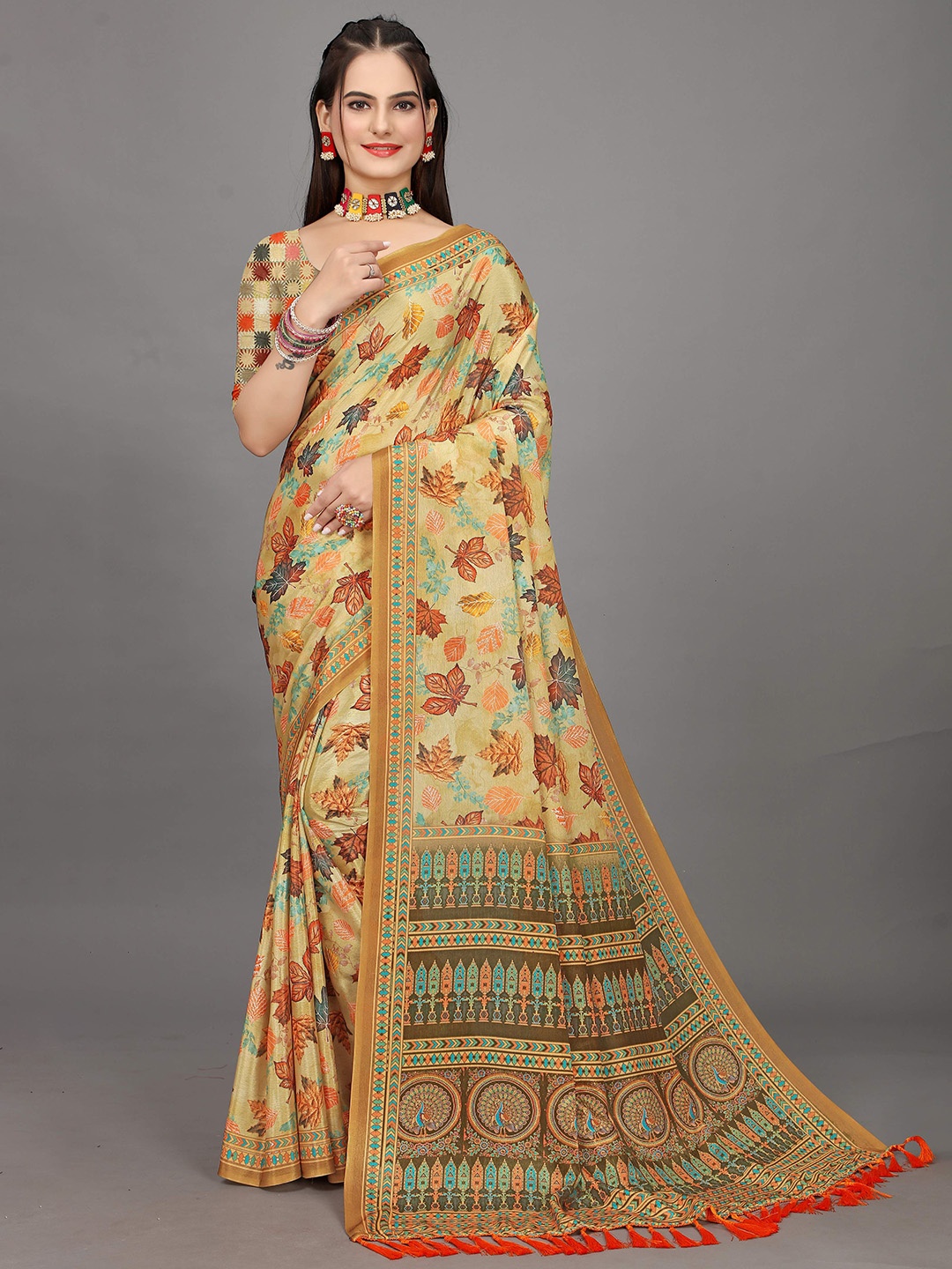 

Zeekha womens Pure Chiffon Saree, Yellow
