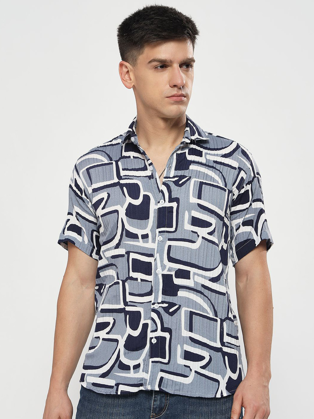 

YOUTH FIRST Men Premium Spread Collar Abstract Printed Casual Shirt, Blue