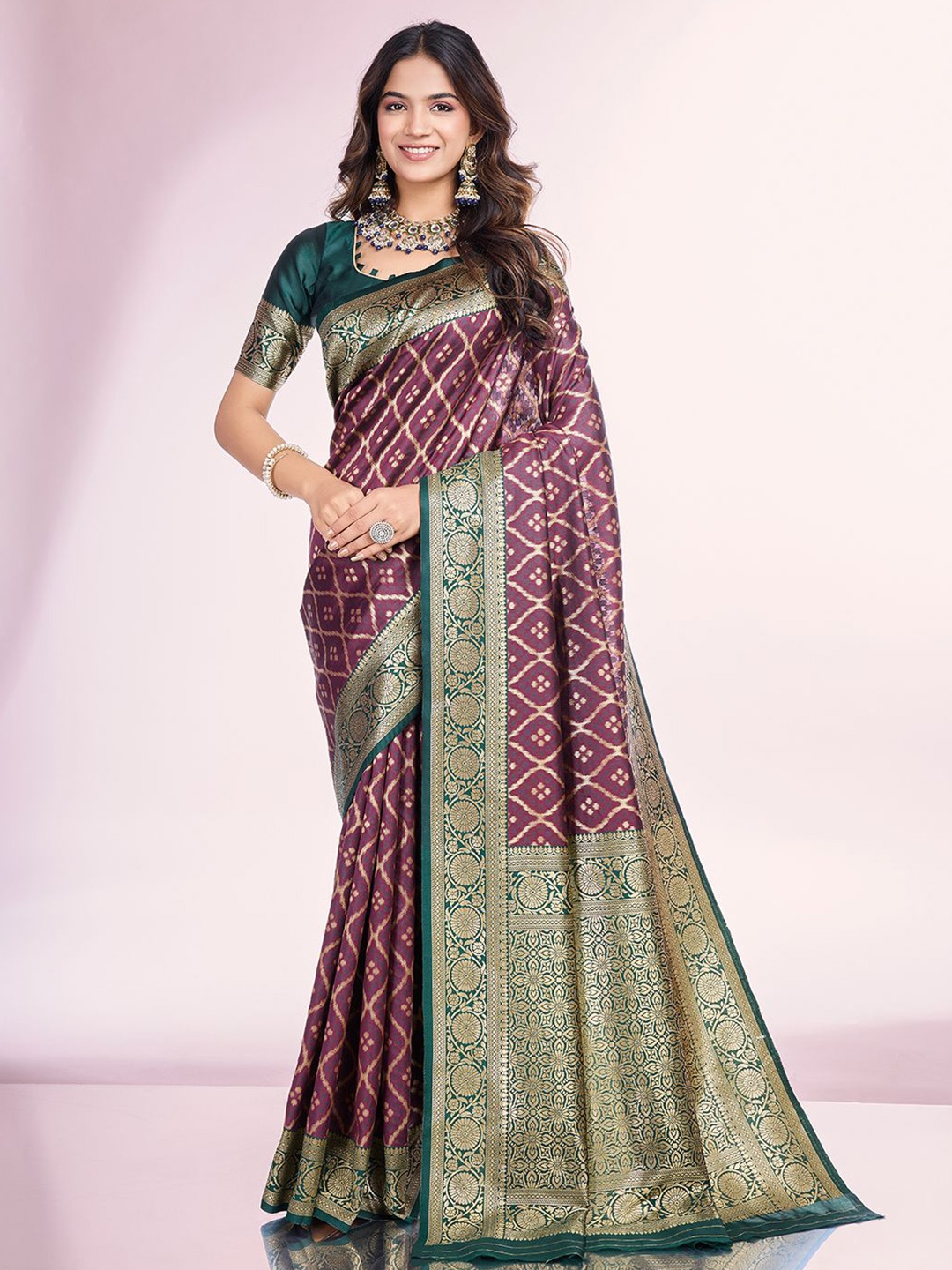 

RICH & ROMAN Woven Design Zari Pure Silk Banarasi Saree, Burgundy
