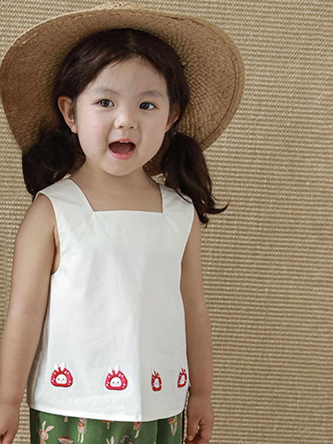 

LULU & SKY Girls Square Neck Embroidered Pure Cotton Top, White
