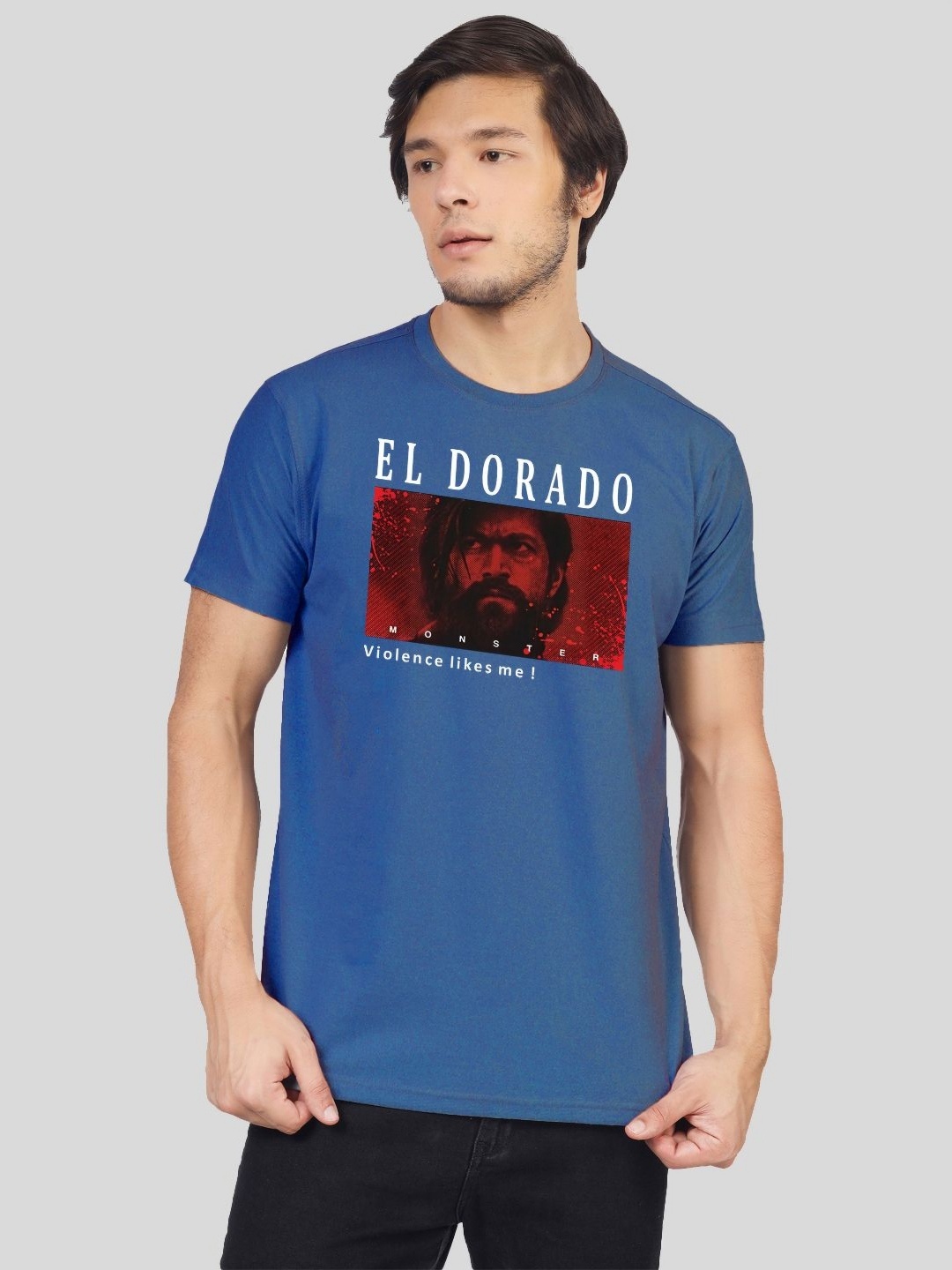 

Greylongg Men Graphic Printed Round Neck Cotton T-shirt, Blue