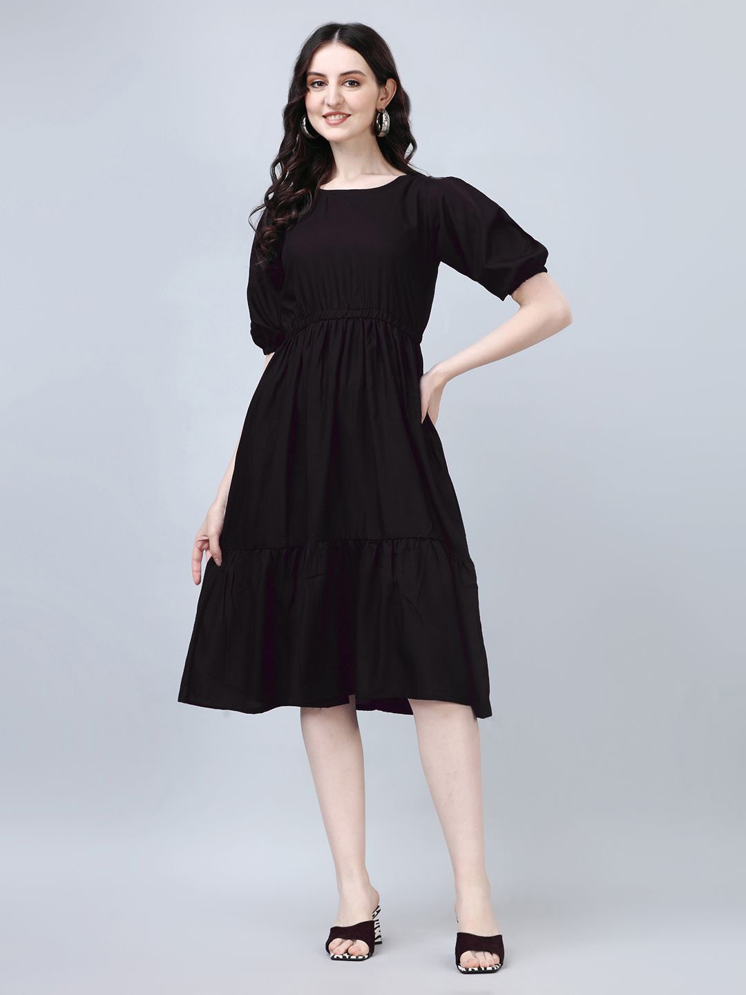 

Raiyani Enterprise Round Neck Fit & Flare Dress, Black