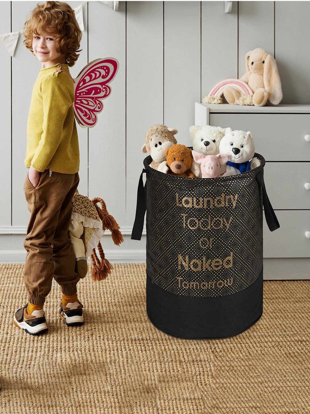 

Kuber Industries Black & Beige 2 Pieces Printed Foldable Laundry Bags 45 L