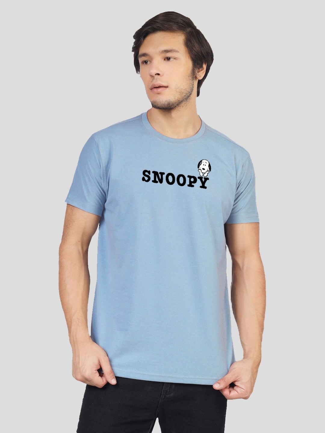 

Greylongg Men Snoopy Graphic Printed Round Neck Cotton T-shirt, Blue