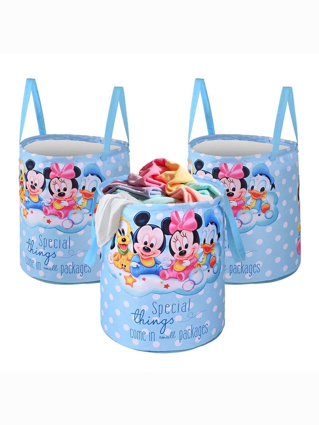 

Kuber Industries Blue 3 Pieces Disney Printed Foldable Laundry Bags 45 L Each