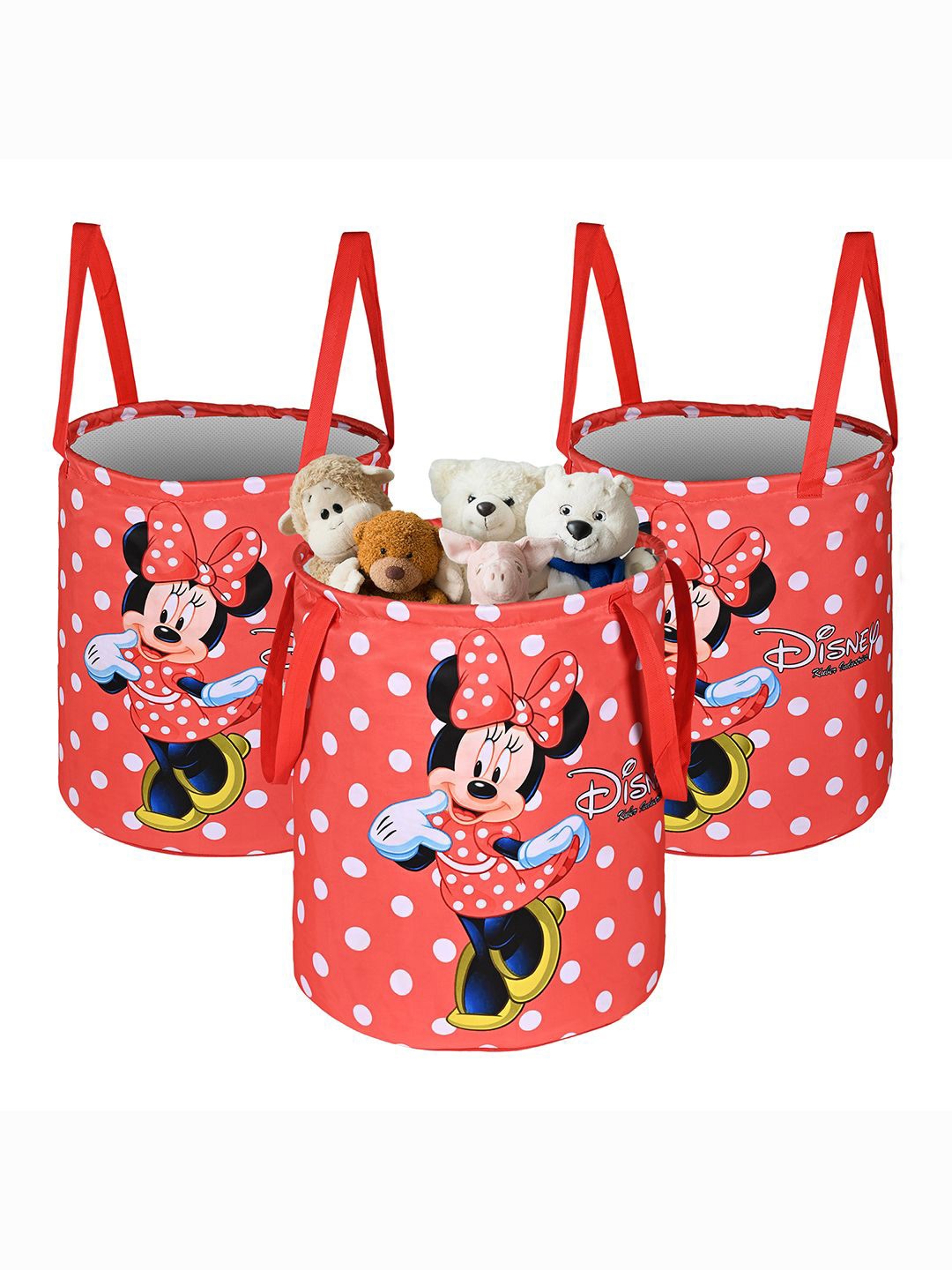 

Kuber Industries Red & White 3 Pieces Disney Minnie Printed Multi-Utility Organisers