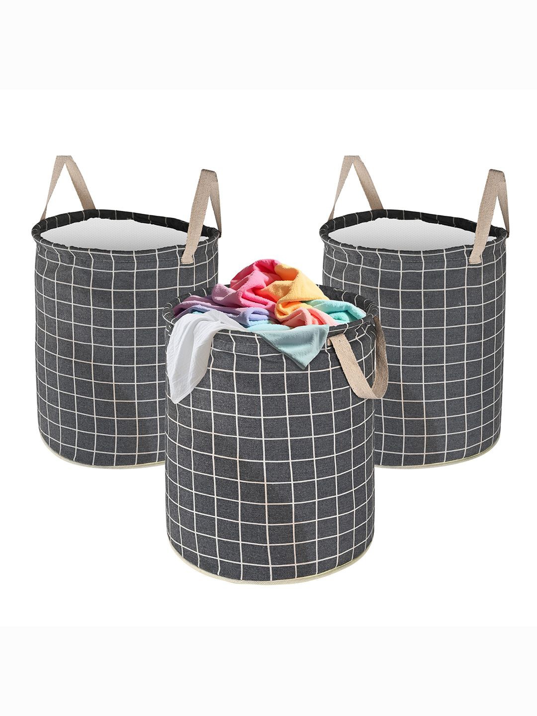 

Kuber Industries Grey 3 Pieces Printed Foldable Laundry Bag 45 l