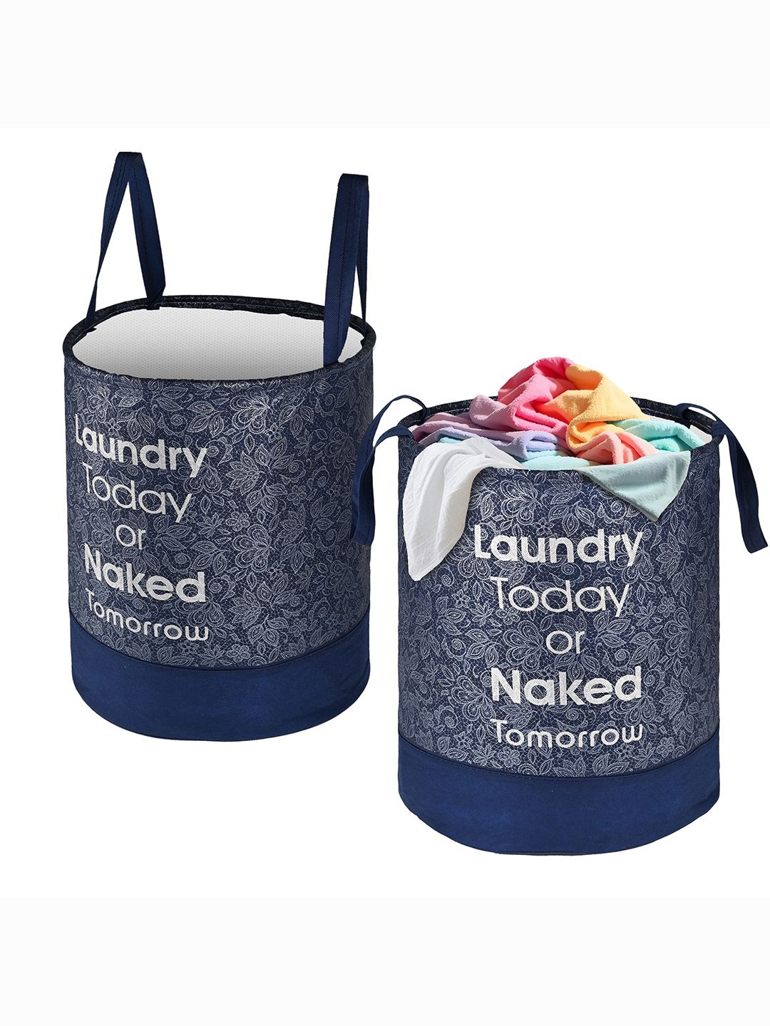 

Kuber Industries Blue & White 2 Pieces Leaf Printed Foldable Laundry Bag 45L Each