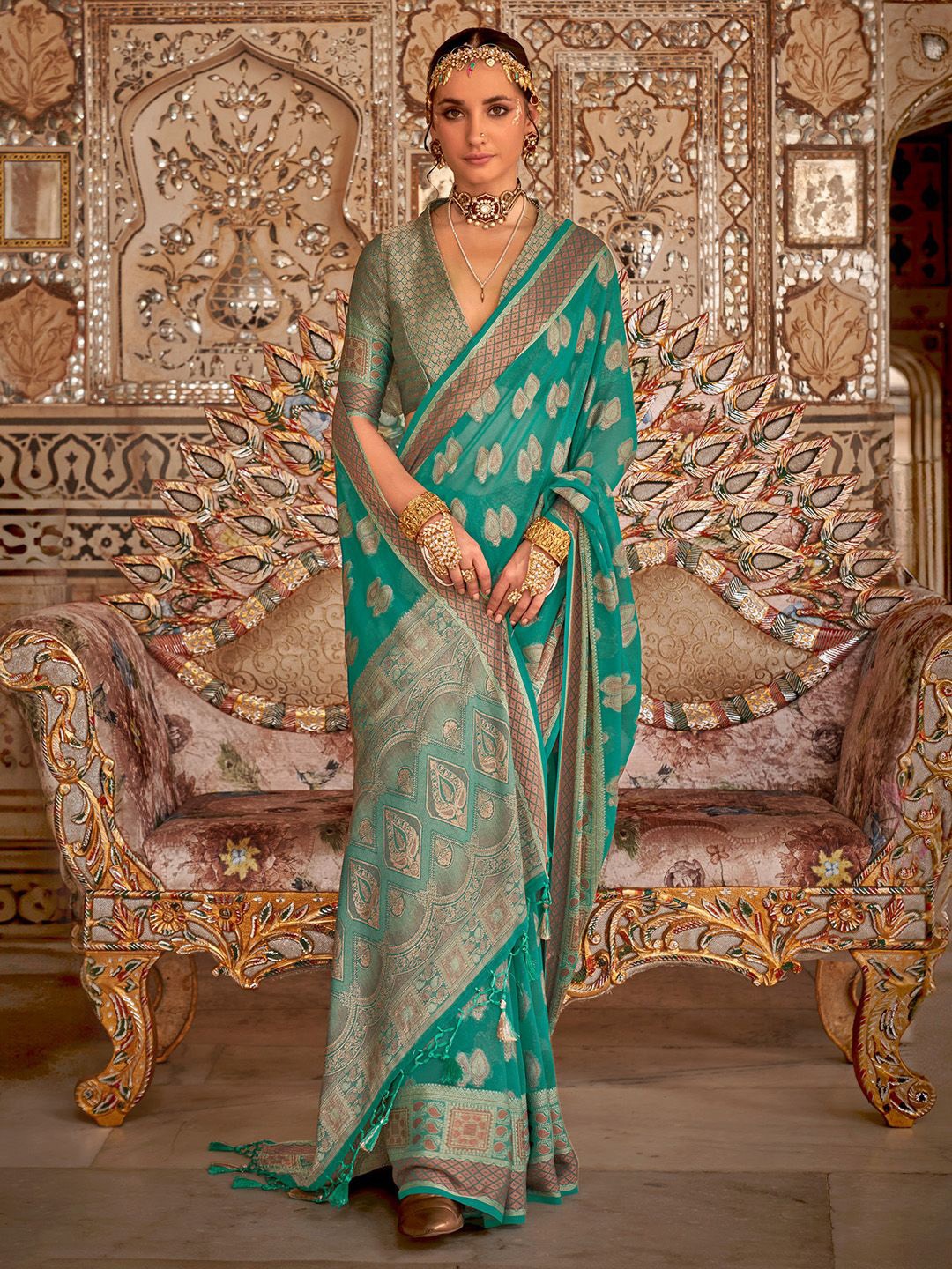 

Anouk Women Ethnic Motifs Banarasi Saree, Green