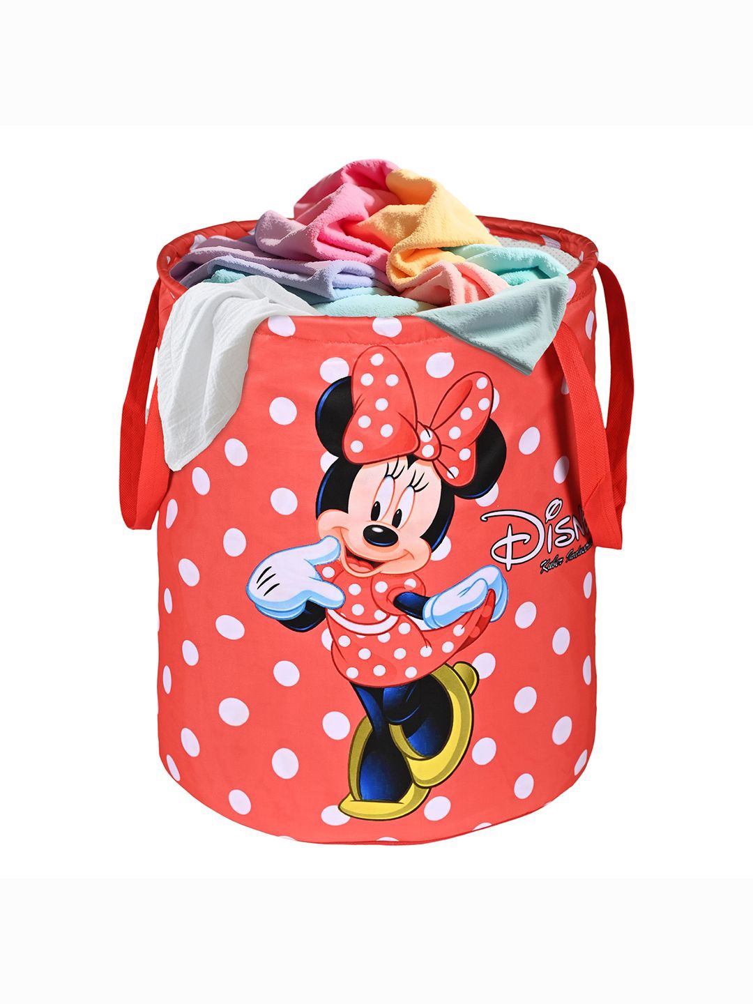 

Kuber Industries Red & White Disney Minnie Dots Printed Foldable Laundry Basket 45L