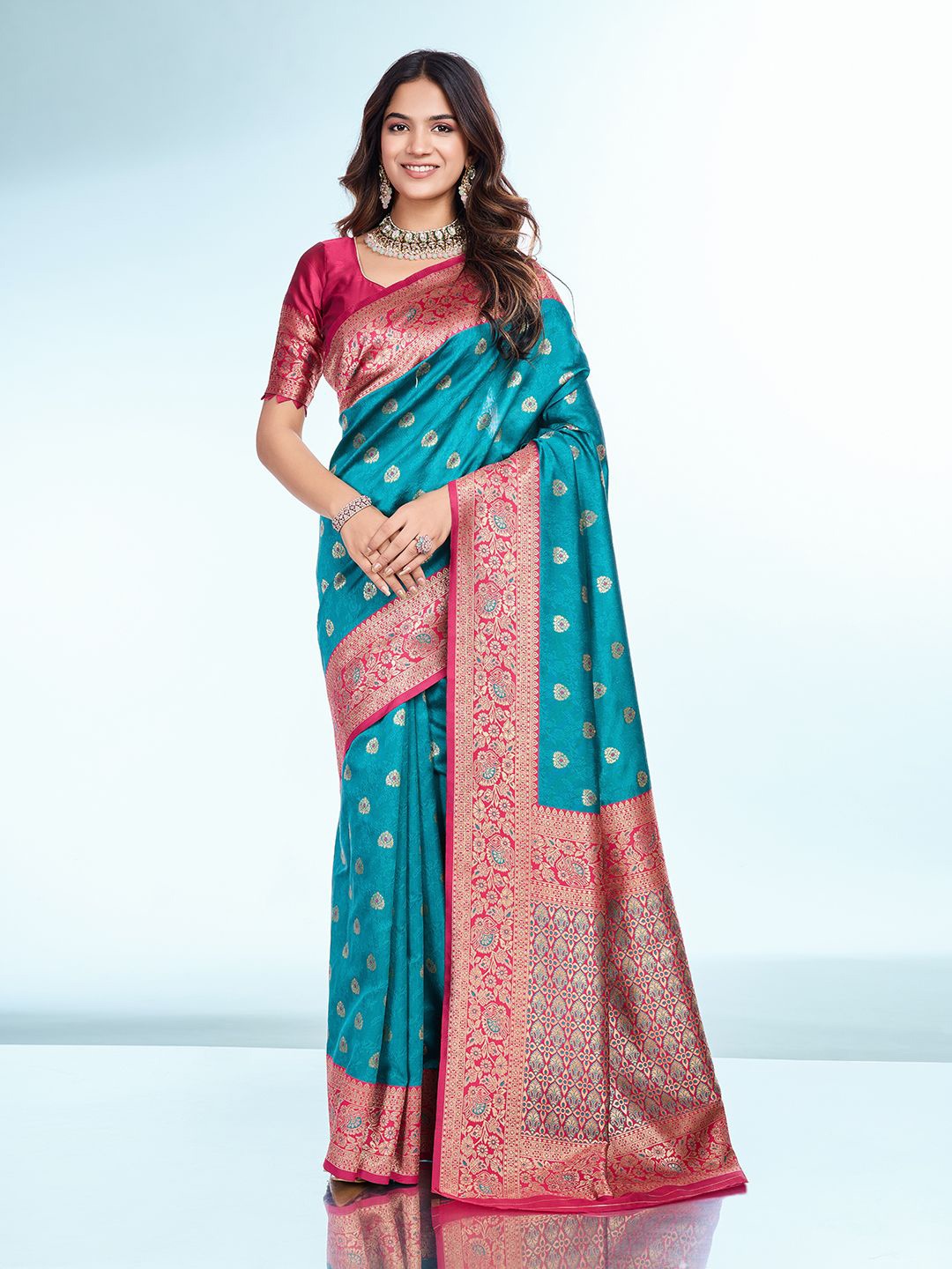 

RICH & ROMAN Woven Design Zari Pure Silk Banarasi Saree, Blue