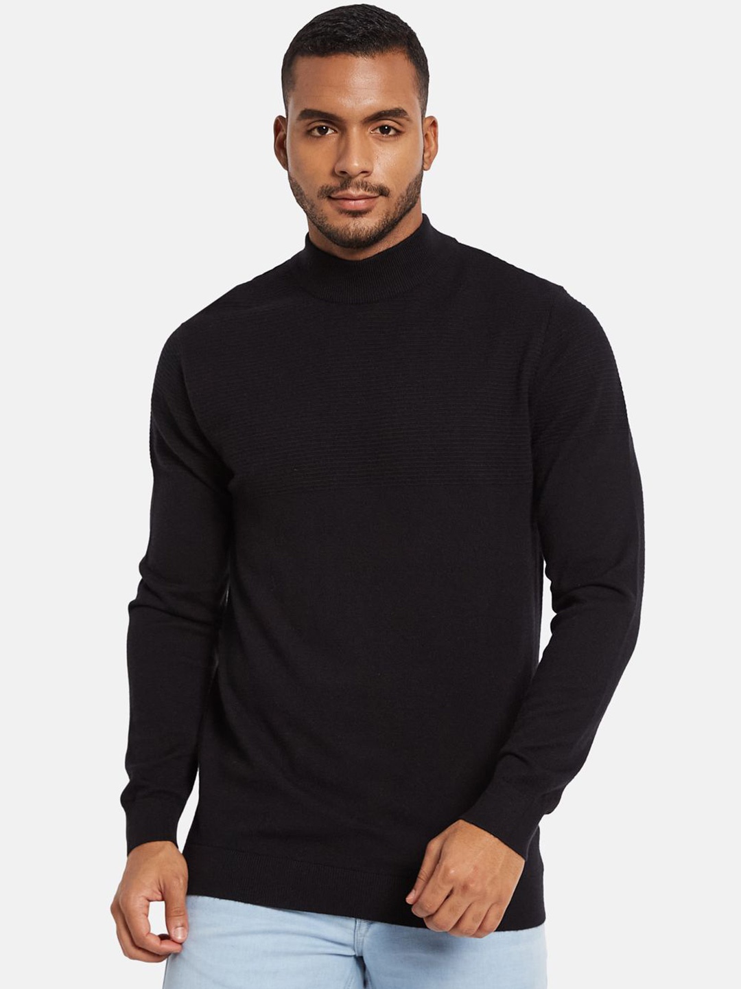 

METTLE Men Mock Collar Pullover Sweaters, Black