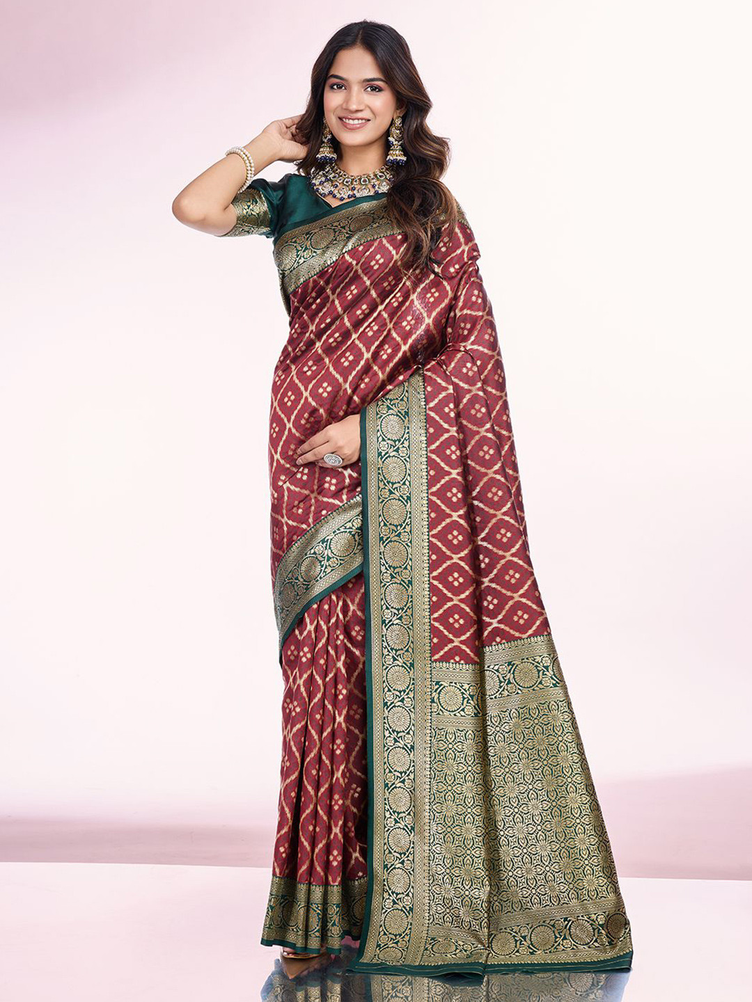 

RICH & ROMAN Woven Design Zari Pure Silk Banarasi Saree, Maroon