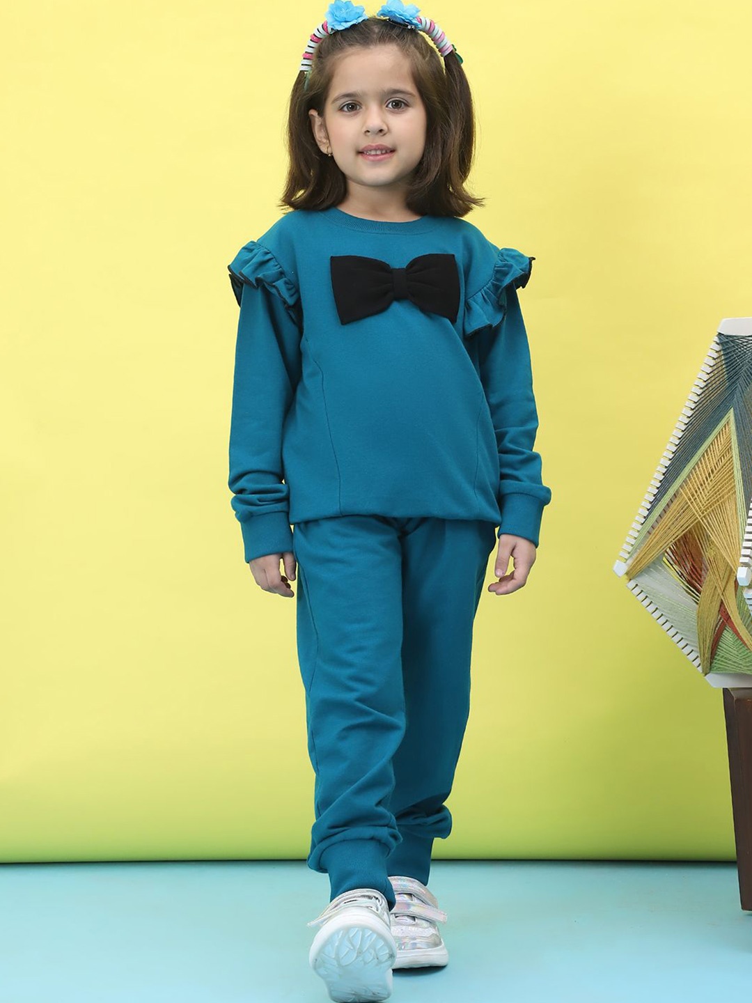 

Baawri Girls Pure Cotton Sweatshirt With Trouser, Blue