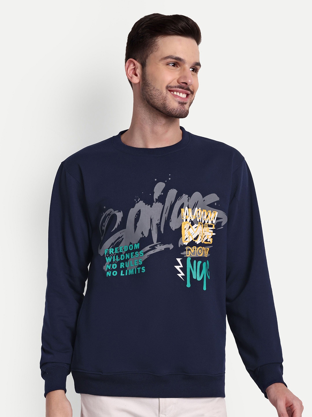 

ZEFFIT Men Typography Printed Sweatshirt, Navy blue