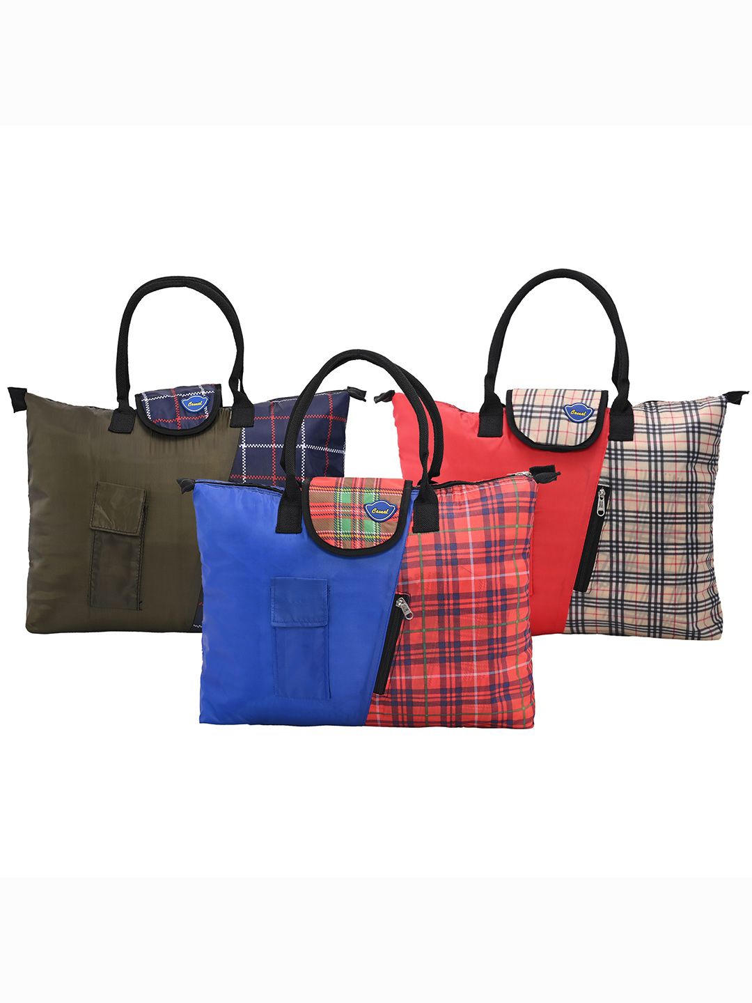

Kuber Industries Women Pack Of 3 Checked Shopper Handheld Bags, Blue