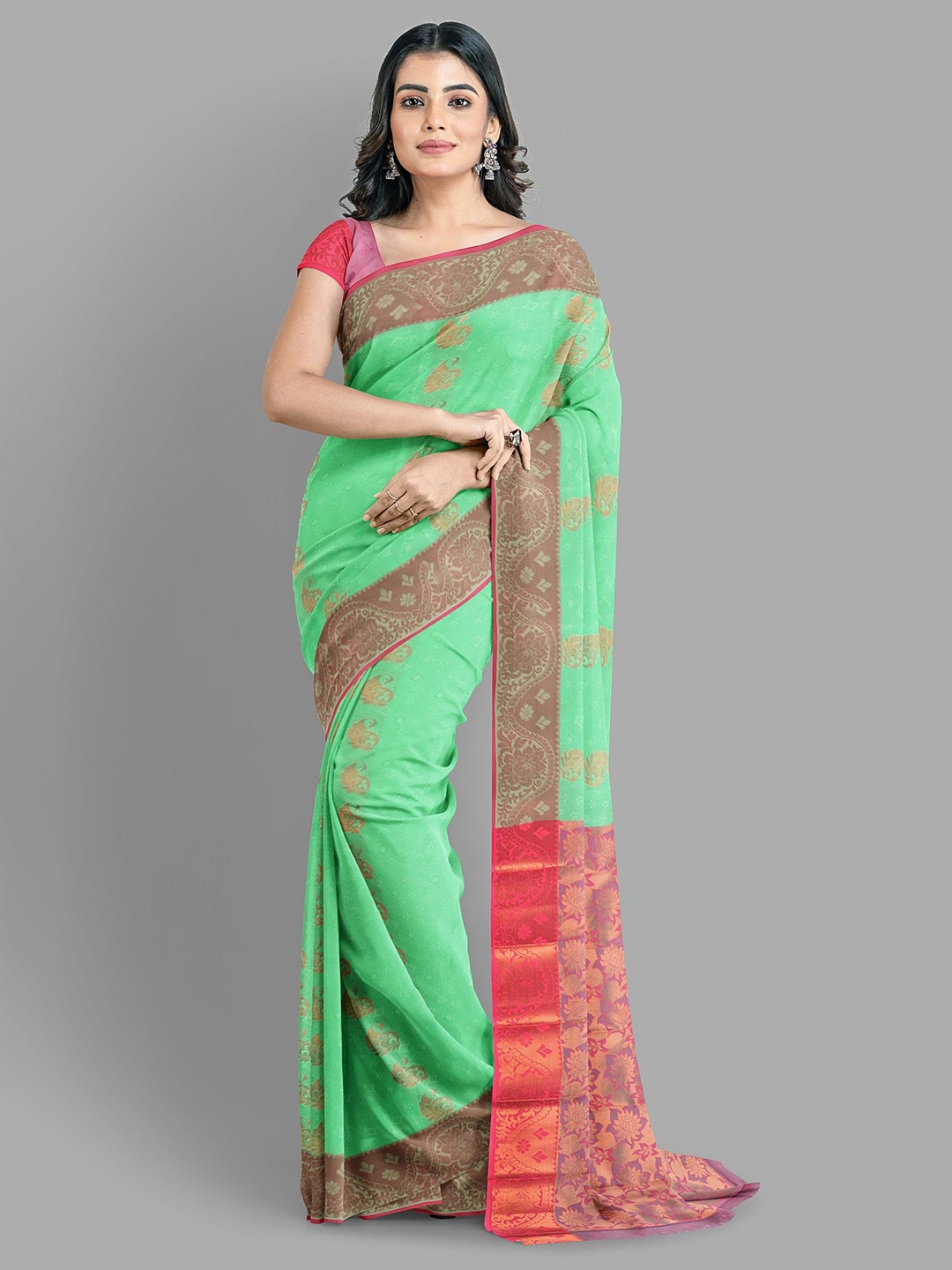 

The Chennai Silks Woven Design Zari Banarasi Saree, Green