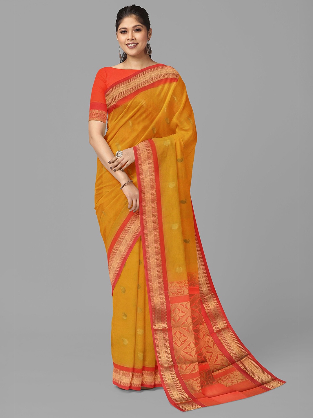 

The Chennai Silks Woven Design Zari Maheshwari Saree, Mustard