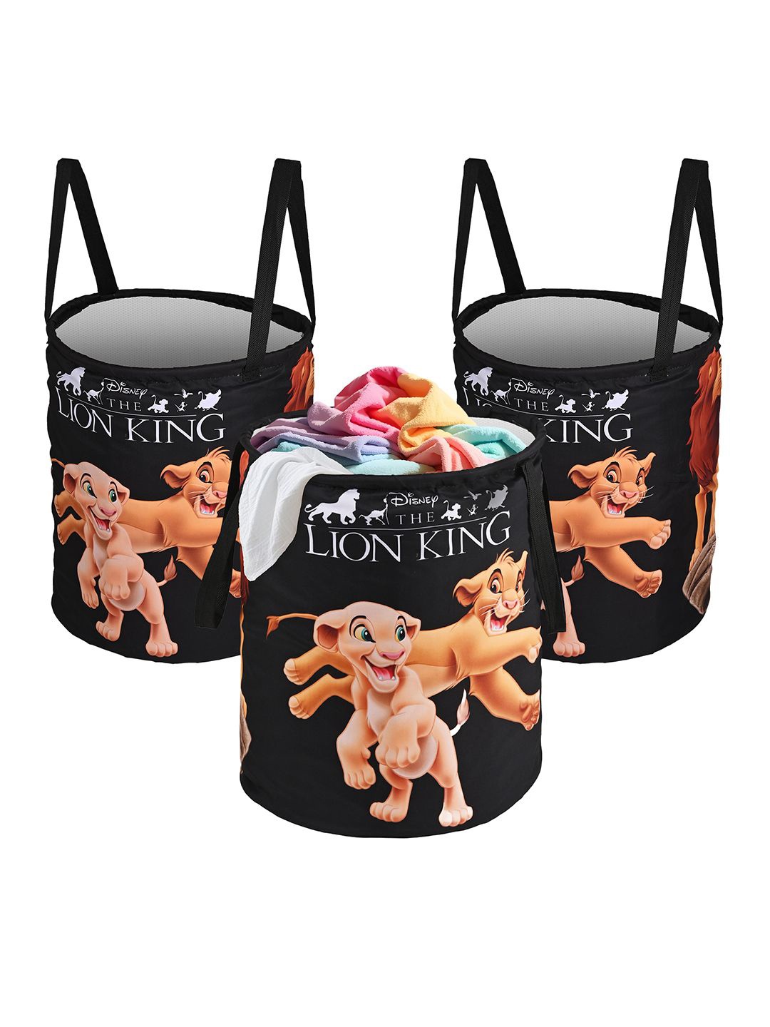 

Kuber Industries Black 3 Pieces Printed Foldable Laundry Bags 45 L Each