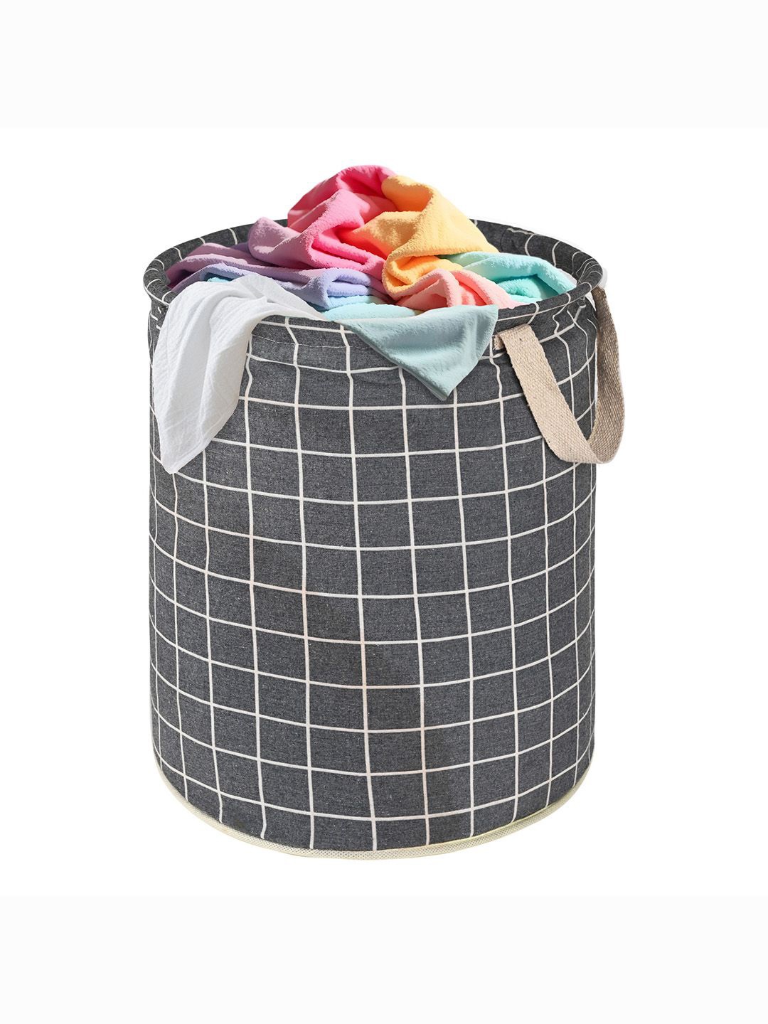 

Kuber Industries Grey Checked Foldable Laundry Bag 45 l