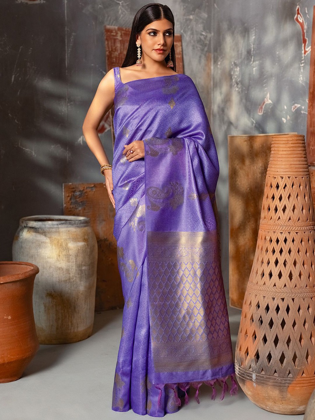 

Soch womens Zari Silk Tussar Saree, Purple