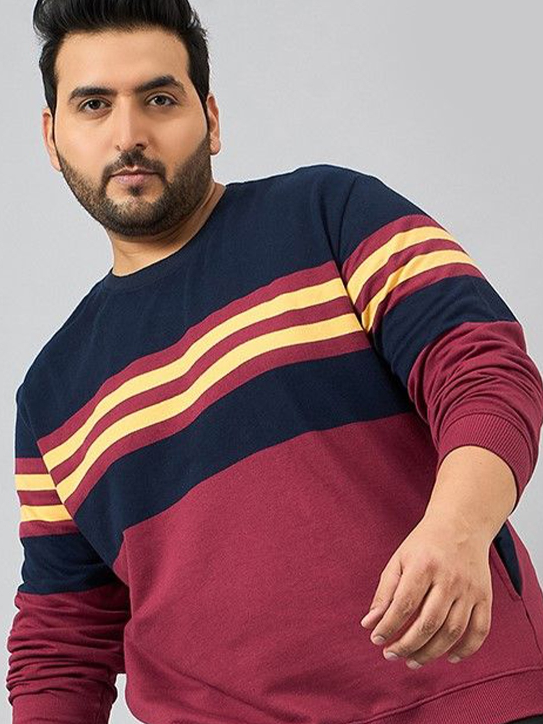 

AUSTIVO Men Striped Sweatshirt, Maroon