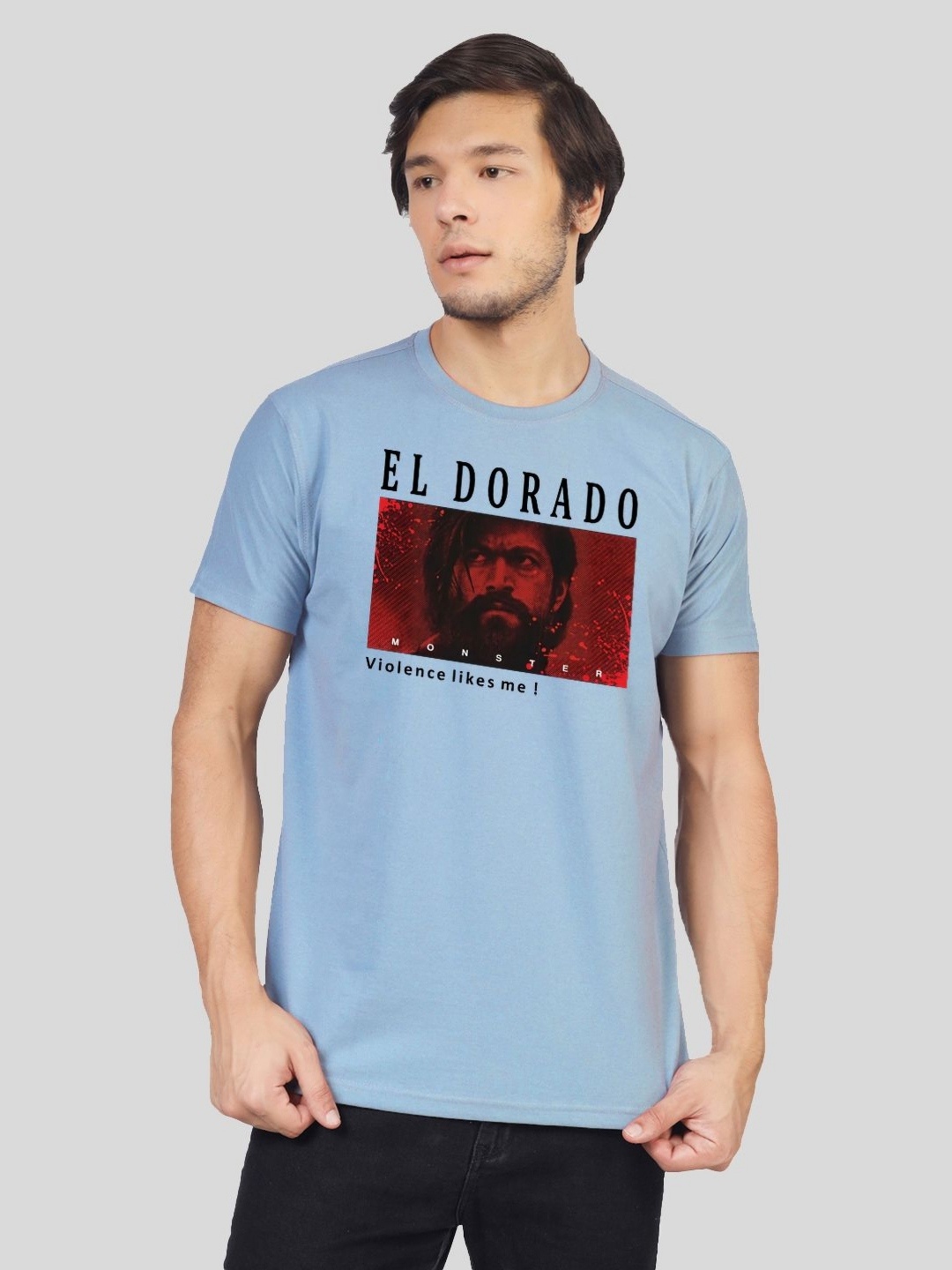

Greylongg Men Graphic Printed Round Neck Cotton T-shirt, Blue