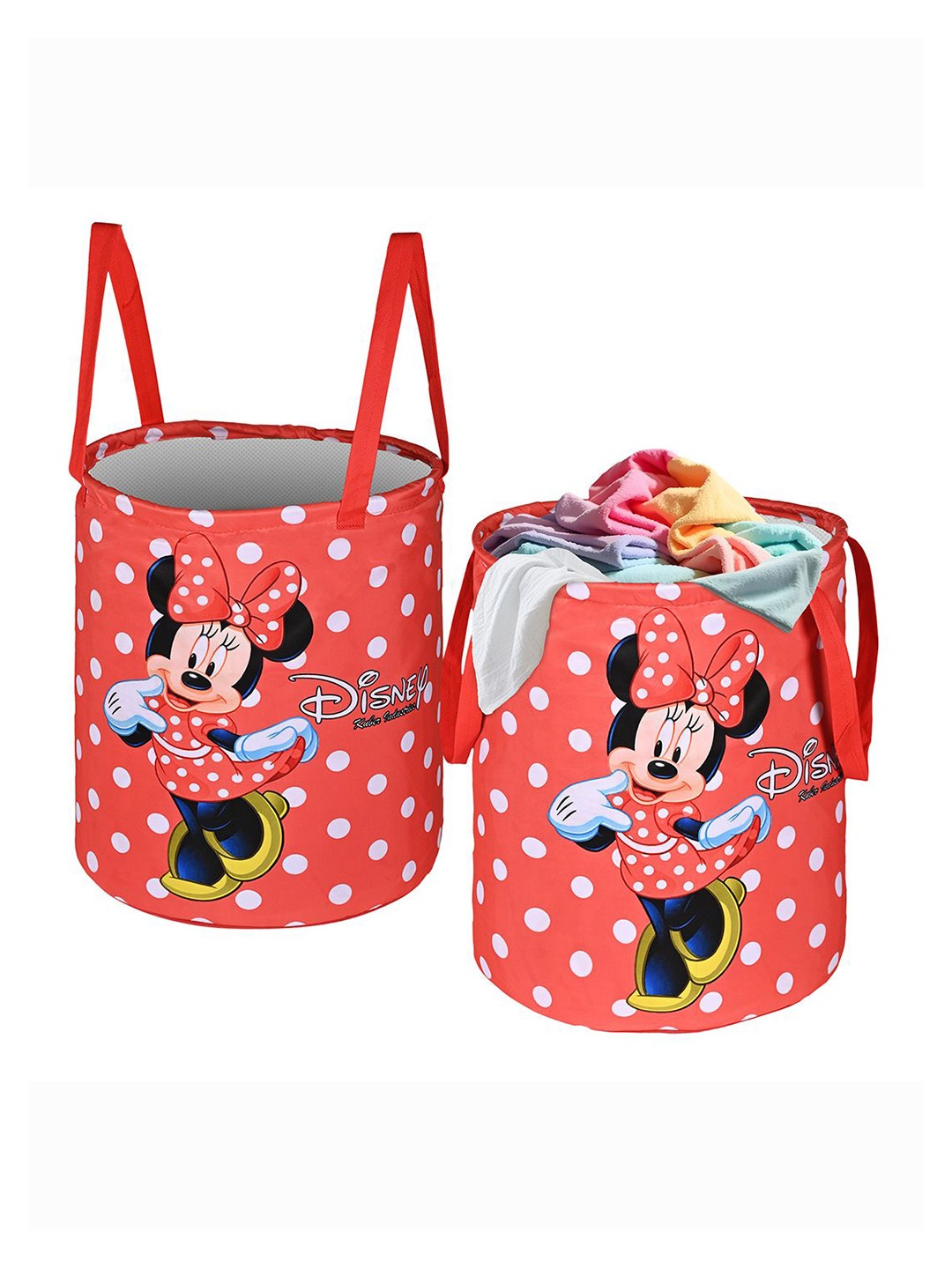 

Kuber Industries Red & White 2 Pieces Printed Foldable Laundry Bags 45l