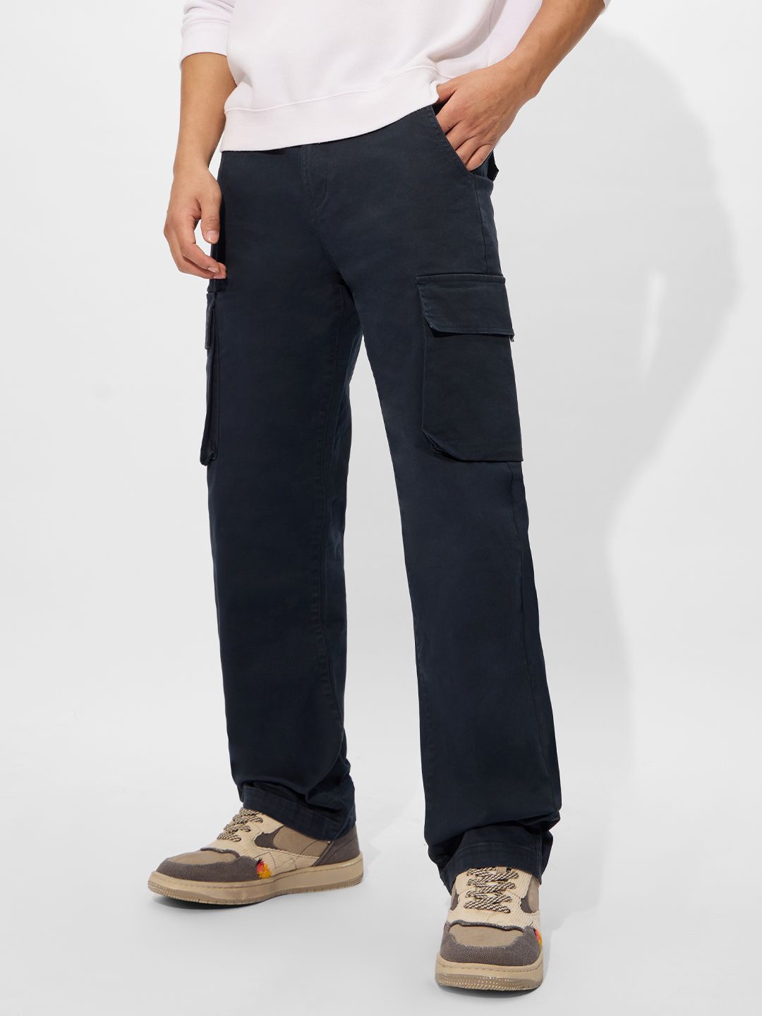 

The Souled Store Men Straight Fit Trouser, Navy blue