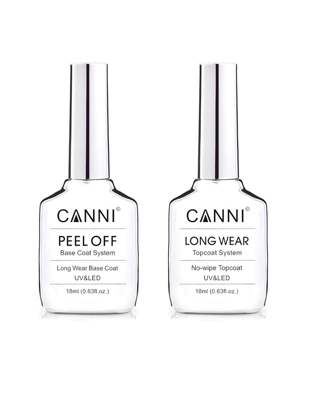 

CANNI Set Of 2 Long Wear Top Coat Peel Off Base Coat Gel - Transparent - 18ml Each