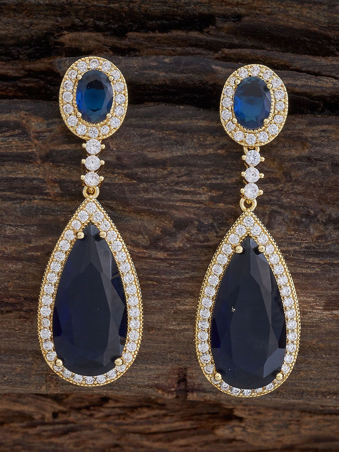 

Kushal's Fashion Jewellery Gold-Plated Teardrop Cubic Zirconia Studded Drop Earrings, Blue