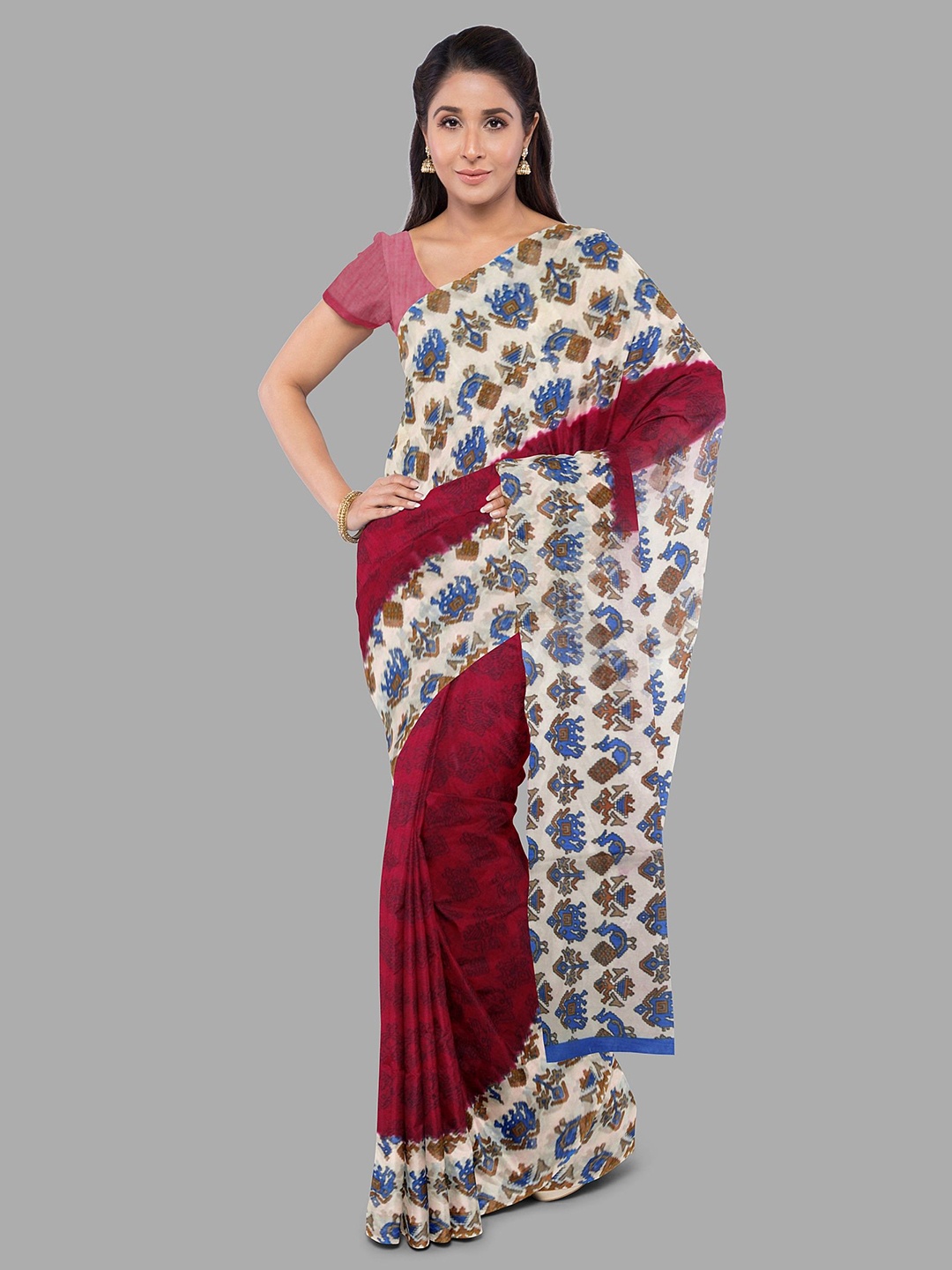 

The Chennai Silks Floral Pure Cotton Muga Saree, Maroon