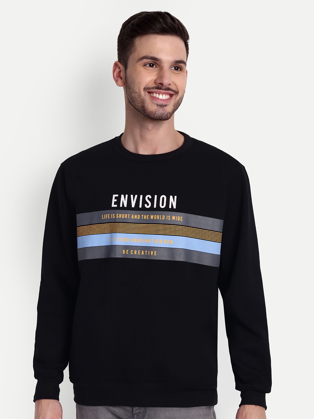 

ZEFFIT Men Typography Printed Round Neck Regular Fit Sweatshirt, Black